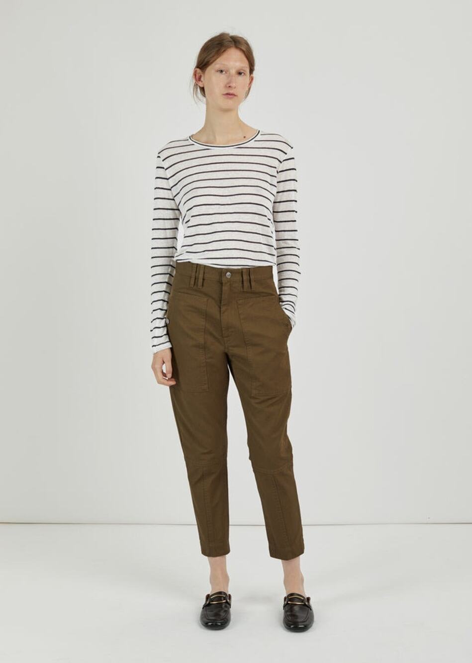 Isabel Etoile Marant Griff High Waisted Army Green Gabardine Pant Sz 38 US 27